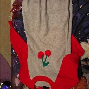 Gray and Red Sweater with Cherry Design